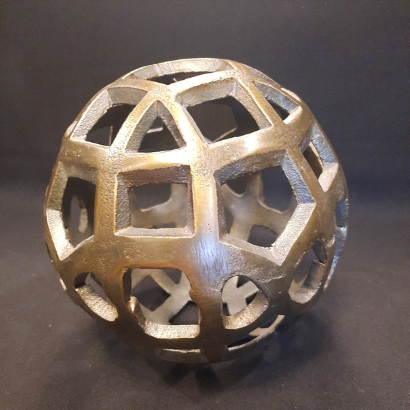 Gold Painted Cast Metal Round Decorative Sphere ~ 19" Circumference - Picture 2 of 4